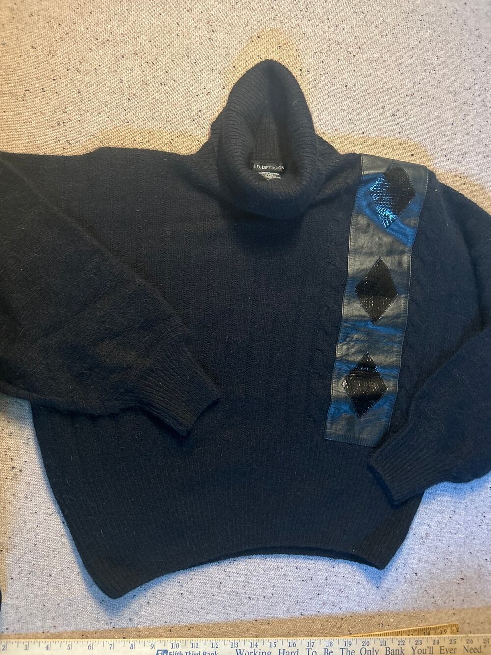 VTG IB Diffusion Womens Turtleneck Sweater Silk Wool Angora 3X 80s 90s Black